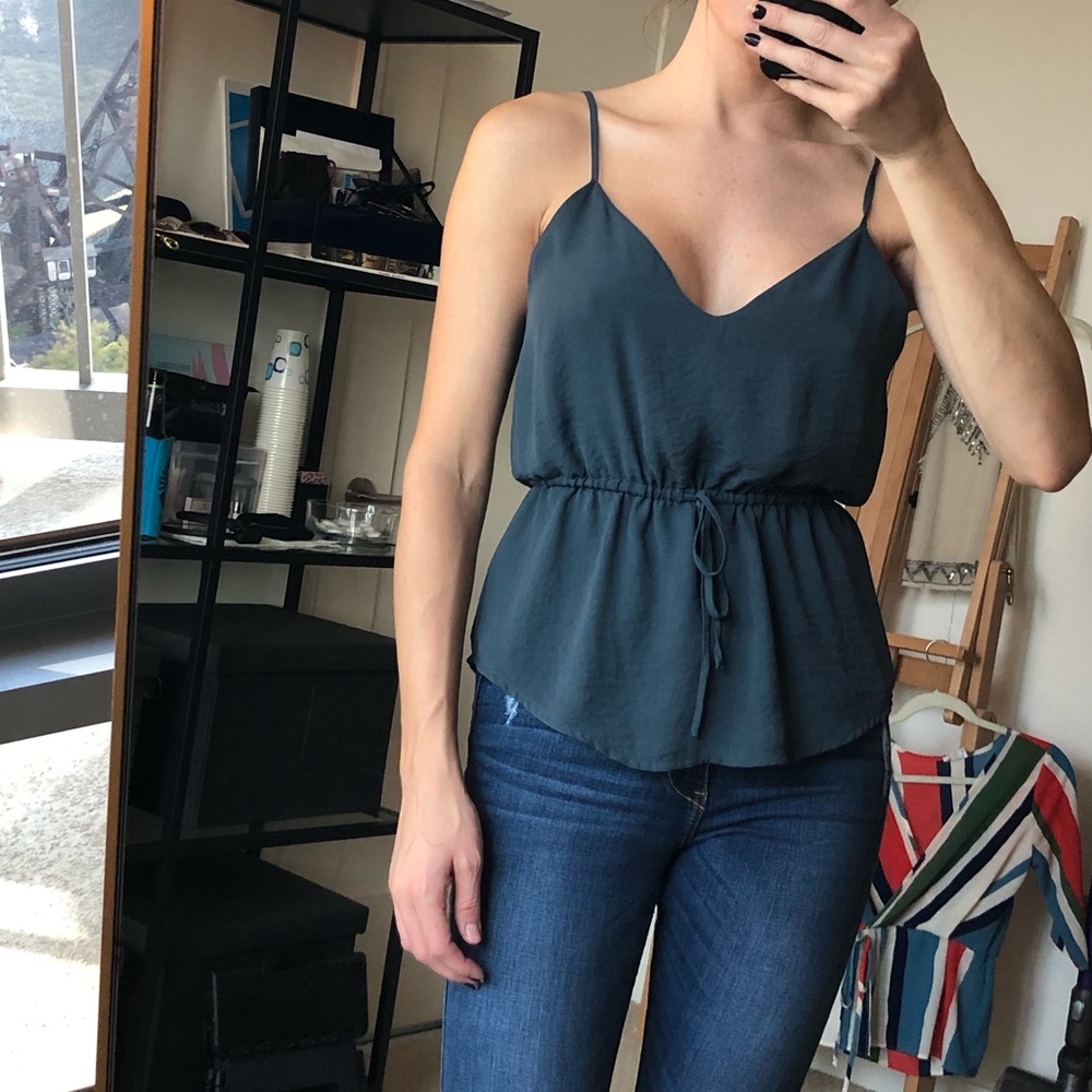 Dusty teal silky Aritzia cami blouse